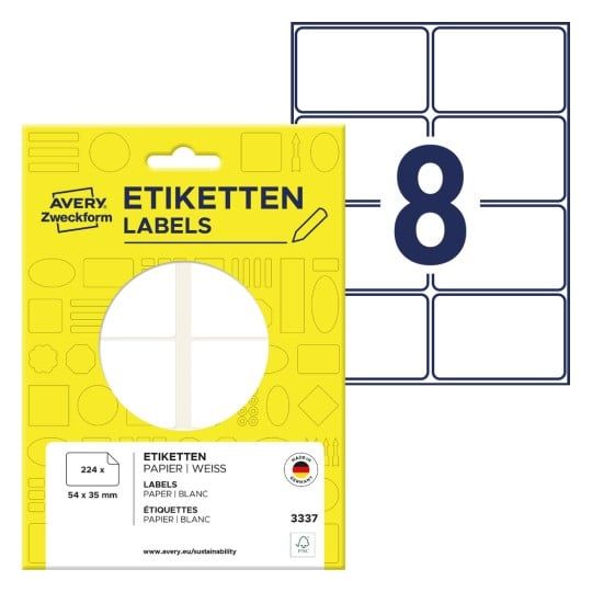 Avery Multi-Purpose Labels 3337 - Selv-Klæbende - Hvid - 35 X 54 Mm 224 Stk. Etiketter