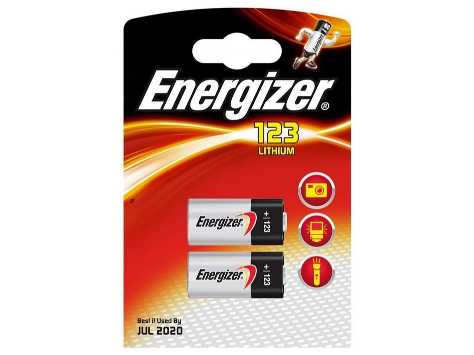 Energizer batteri 3V CR123, foto/alarm lithium batteri 1500 mAh, pakke a 2stk