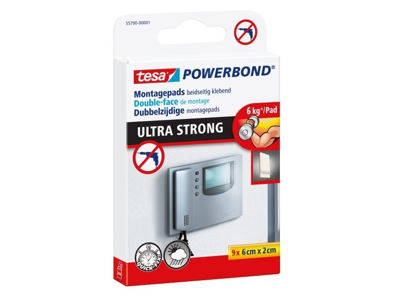 tesa® Powerbond klæbepuder 60 mm x 20 mm hvid - med 9 stk.