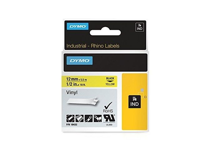 Dymo Rhino Coloured Vinyl - Vinyl - Permanent Klæbemiddel - Hvid På Sort - Rulle (1,2 Cm X 5,5 M) 1 Kassette Tape - For Dymo Ilp219 Rhino 4200, 5