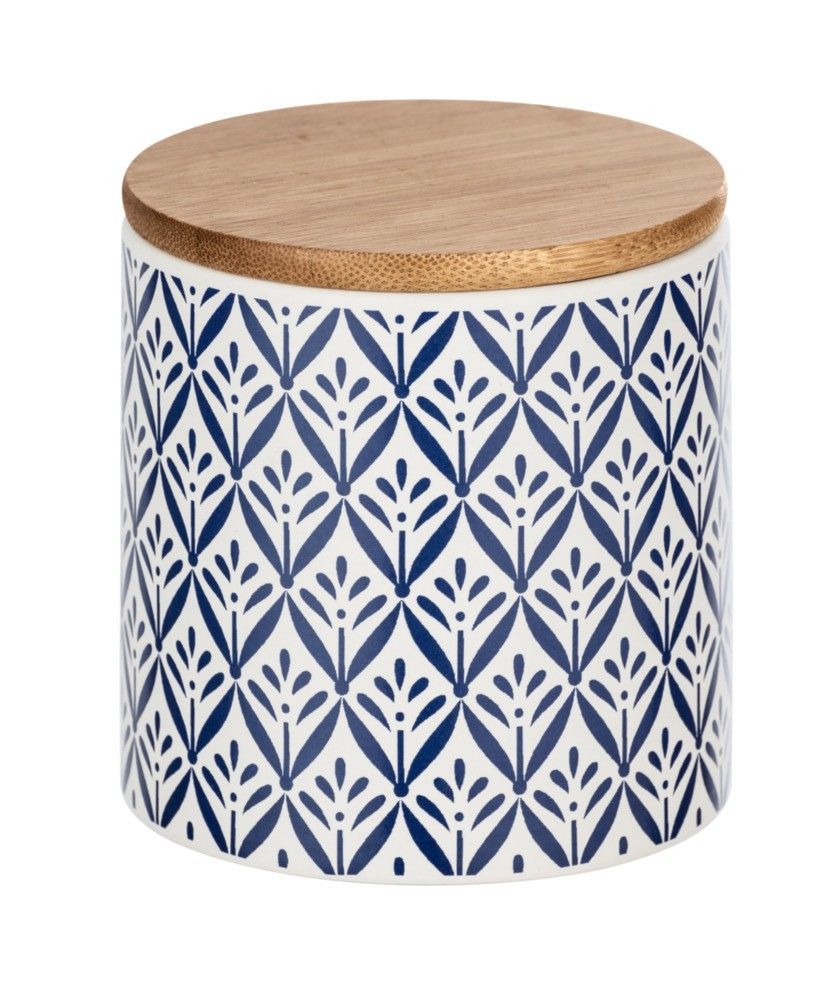 WENKO 54094100, Opbevaringsboks, Blå, Hvid, Træ, Rund, Bamboo, Keramisk, Silikone, Mønster, Træ