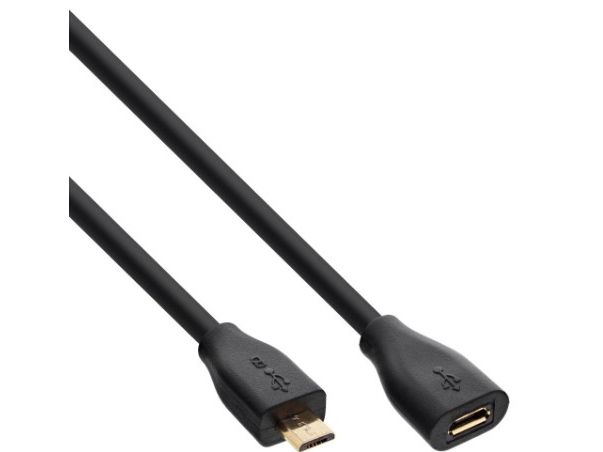 Inline Micro-Usb Verl., Usb 2.0 Micro-B St/Bu, Schwarz, Vergoldete Kont., 3M, 3 M, Micro-Usb B, Micro-Usb B, Usb 2.0, Stecker/Buchse, Schwarz