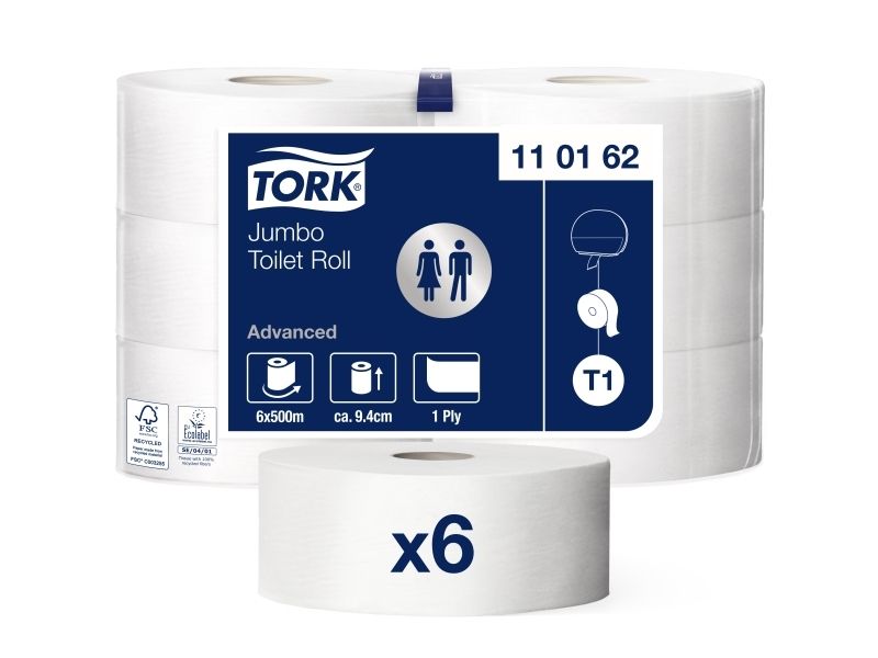 Tork 110162 Advanced Jumbo toiletpapir 6 ruller 500 meter T1 | Toiletpapir | DISCOUNT | Jumbo toiletpapir