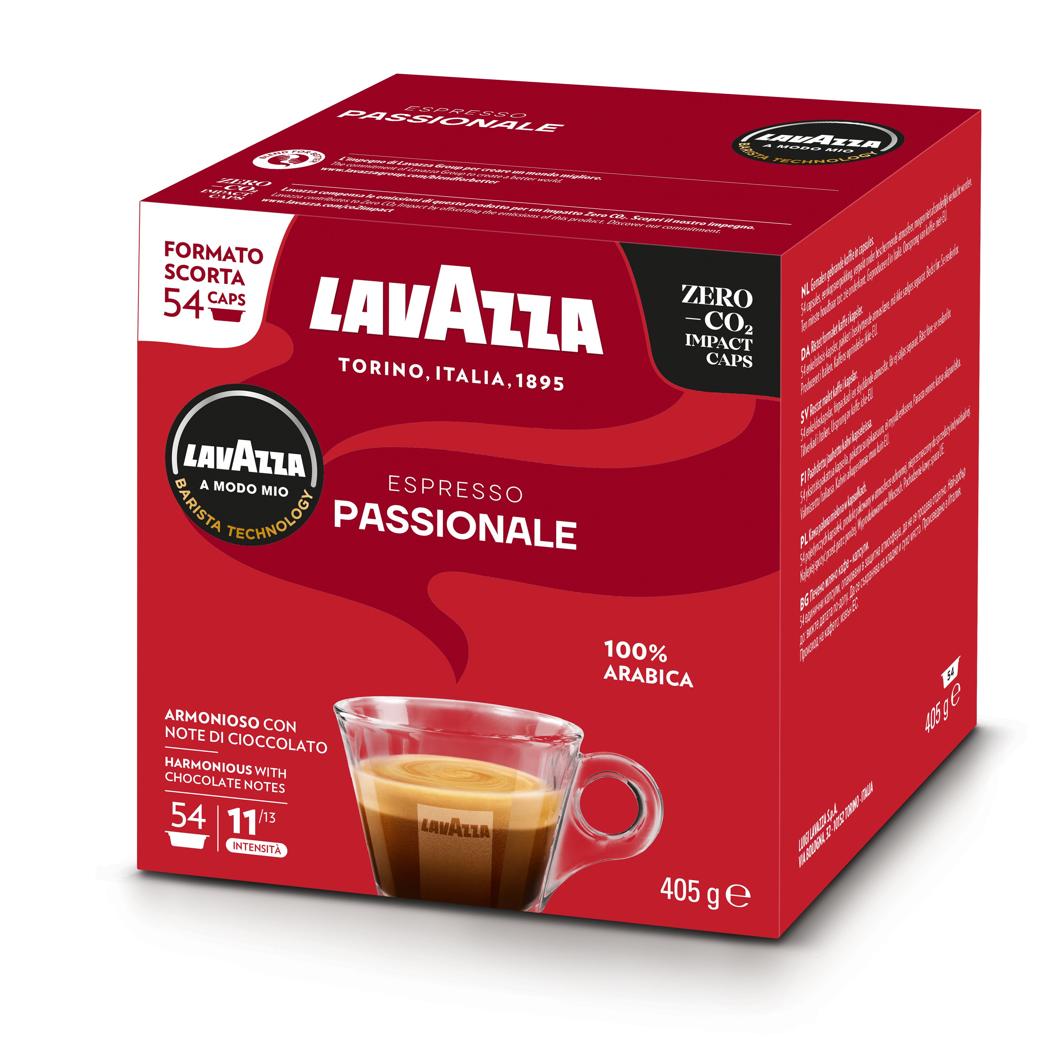 Lavazza Passionale, Kaffekapsel, Espresso, Mørkristet, A Modo Mio, 54 Kopper, 11/13