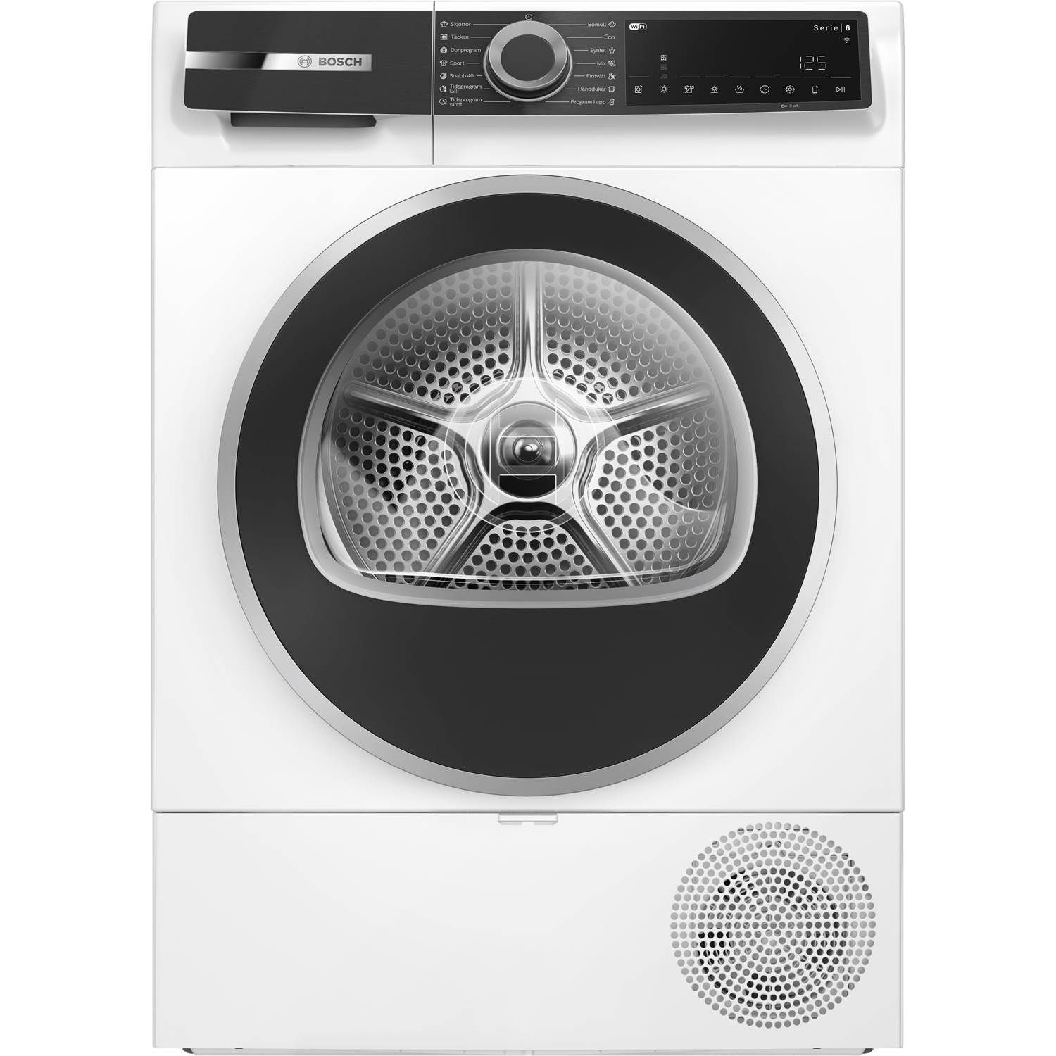 Bosch Serie 6 WQK2420LSN, Fritstående, Front-læsning, Varmepumpe, Hvid, Berøring, Højre