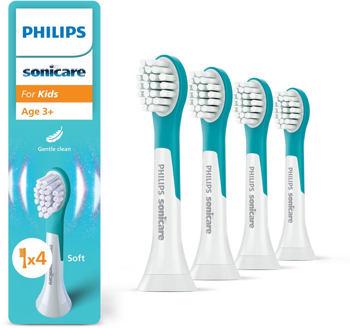 Philips Sonicare For Kids HX6034 - børstehoveder til eltandbørste, 4 stk. - hvid/blå
