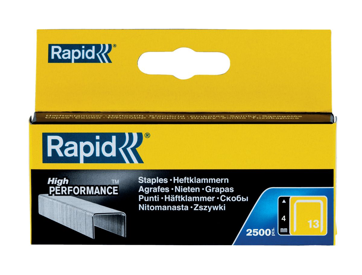 Rapid Nr. 13 Fintrådshæfteklammer 4 Mm, Hæftepakker, 4 Mm, 2500 Hæfteklammer, Beslag, Mærkning, Galvaniseret Metal, Sølv