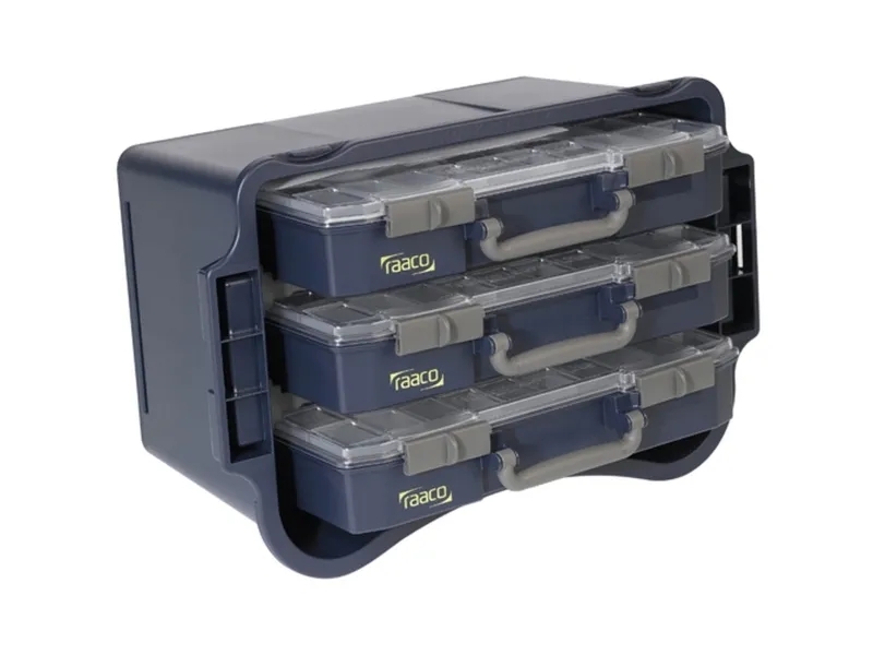 raaco CarryLite 80, Verktygslåda, Polykarbonat, Polypropylen, Blå, Transparent, 13 kg, Gångjärn, 413 mm