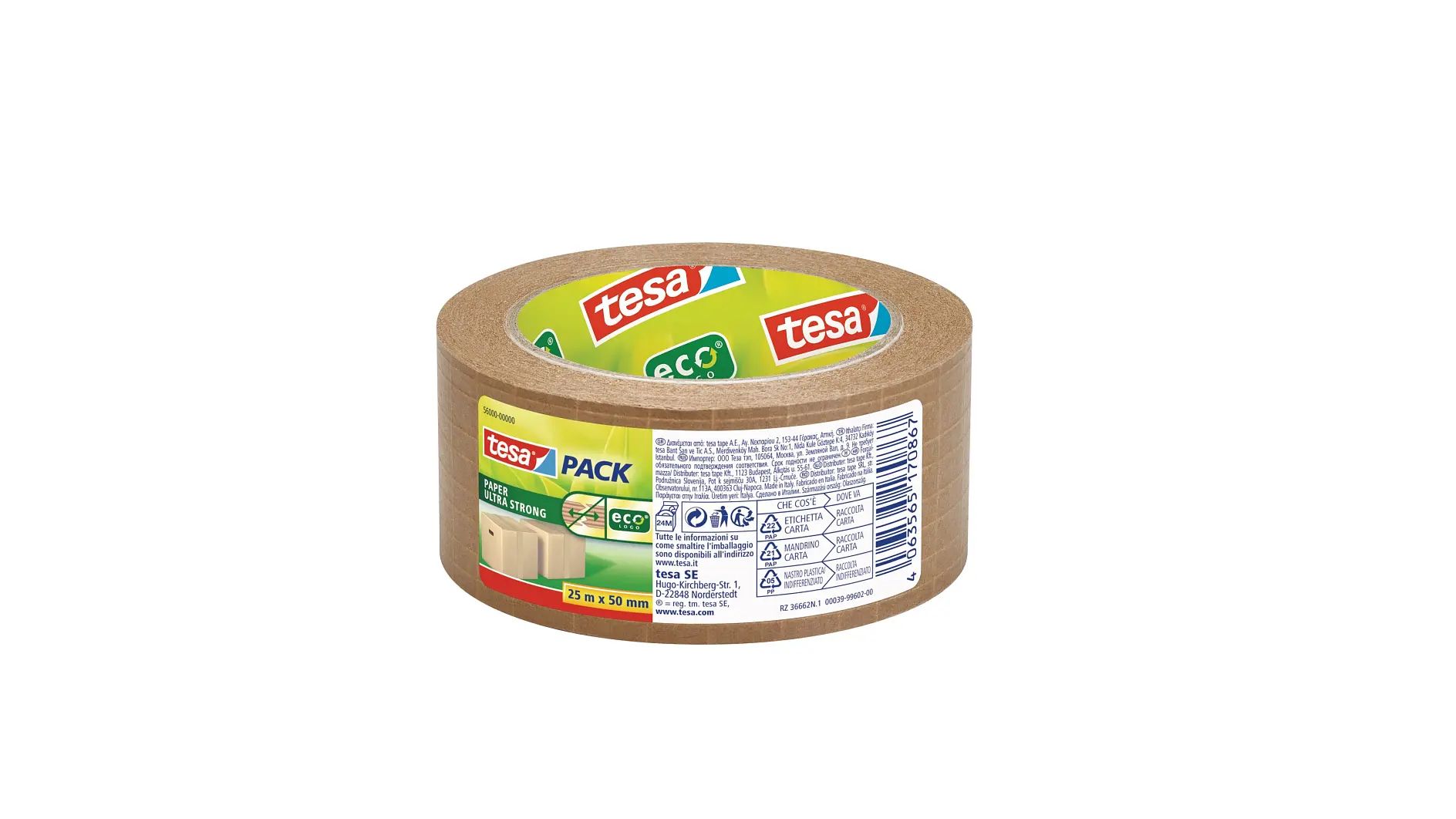 Pakketape TESA tesapack PAPER ULTRA STRONG ecoLogo - brun, 25 m x 50 mm