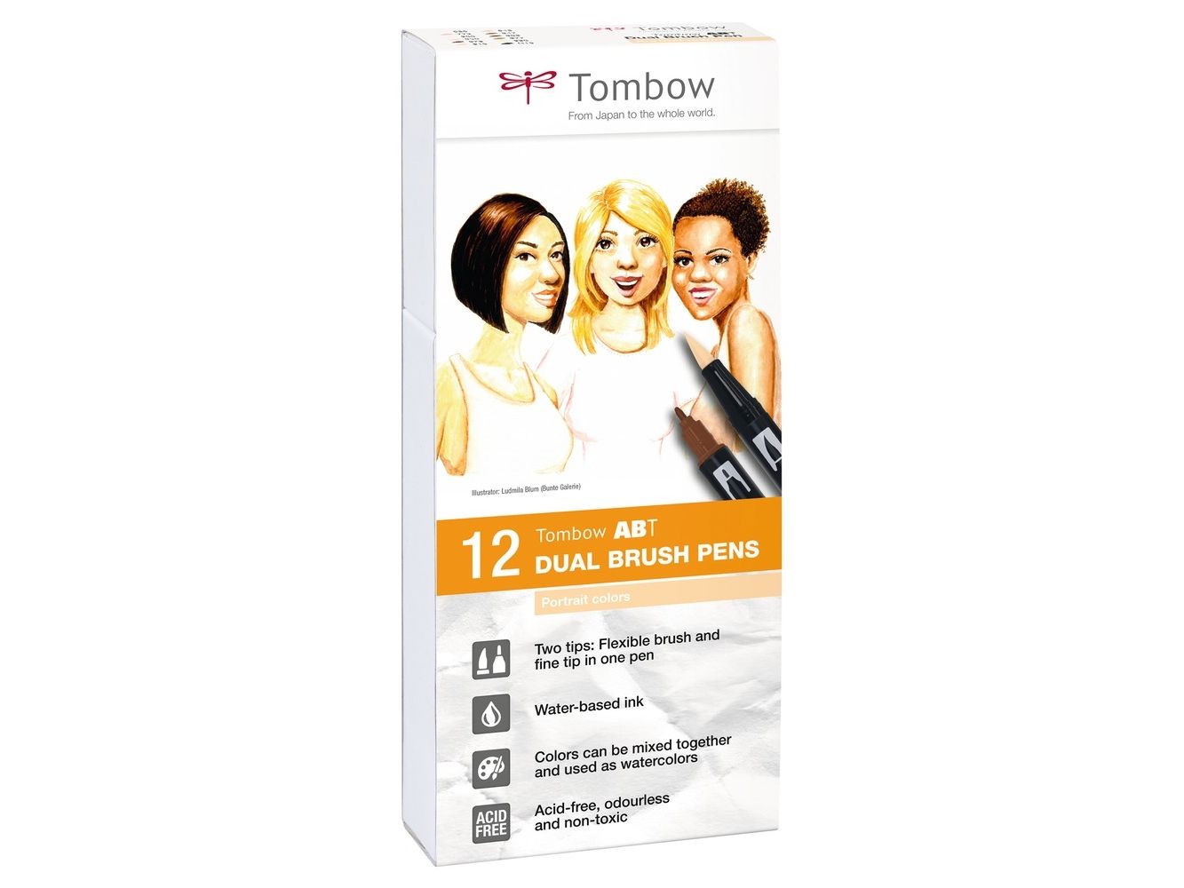Tombow Abt, 12 Stück(E), Mehrfarbig, Pinsel/Feine Spitze, Rund, Tinte Auf Wasserbasis, Box