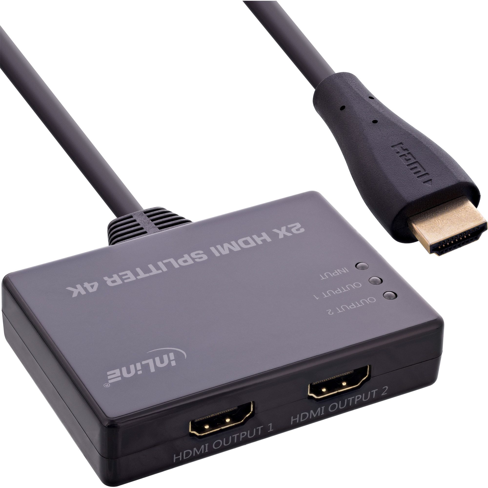 Inline Hdmi Splitter/Verteiler, 2-Fach, 4K/60Hz, Mit Integriertem Kabel, Hdmi, 2X Hdmi, Schwarz, 3840 X 2160 Pixel, 4K Ultra Hd, 12 Bit