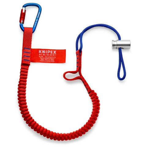 Knipex 00 50 12 T BK, Bungee lanyard, 6 kg, Blå, Rød, Rustfrit stål, Aluminium, Stof, Karabinhager, 95 mm