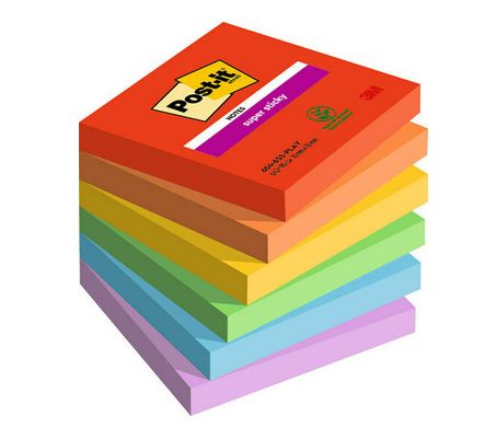 Post-it® Super Sticky Notes Playful 76x76 mm - (6 stk.)
