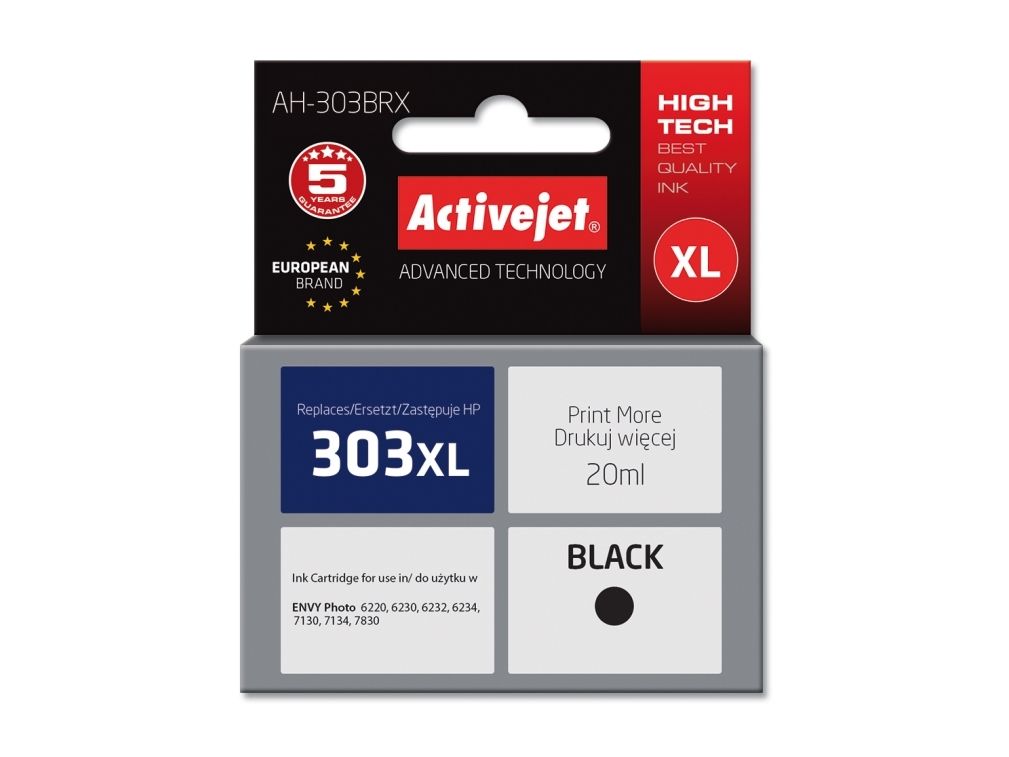 Activejet Ah-9303Brx Tintenpatrone (Ersatz Für Hp 303Xl T6n04ae Prämie 20Ml Schwarz), Hohe (Xl-) Ausbeute, Schwarz, Tinte Auf Pigmentbasis, 20 Ml, 1