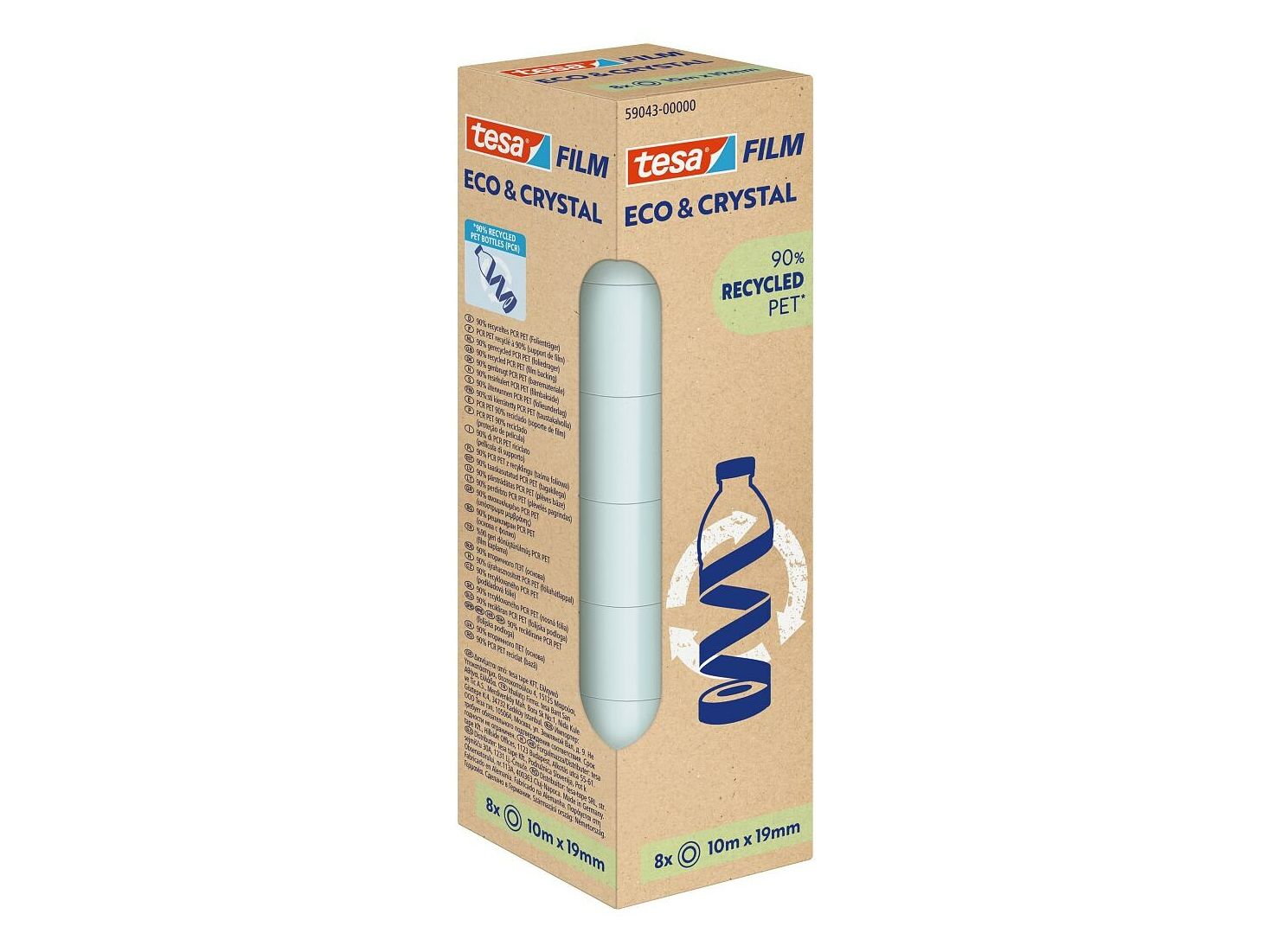 TESA Eco & Crystal, Transparent, Monokromatisk, Polyethylenterephthalatfolie (PET), Permanent, 10 m, 19 mm