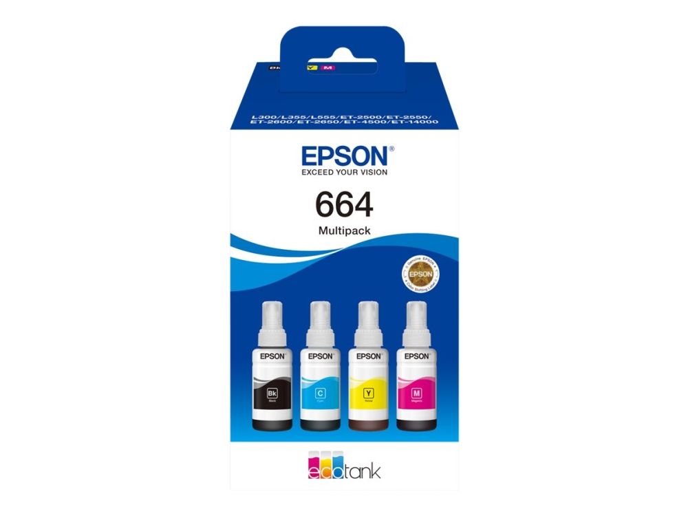 Epson 664 Ecotank, Original, Sort, Blå, Magenta, Gul, Ecotank L555 Ecotank L355 Ecotank Et-4500 Ecotank Et-2650 Ecotank Et-2600 Ecotank Et-2550 Ecota