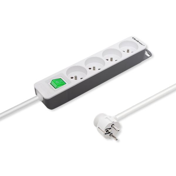 Qoltec - Stikdåse - Ac 230 V - 3680 Watt - Output-Stikforbindelser: 4 (4 X Strøm Type E) - 1.8 M Ledning - Grå, Hvid