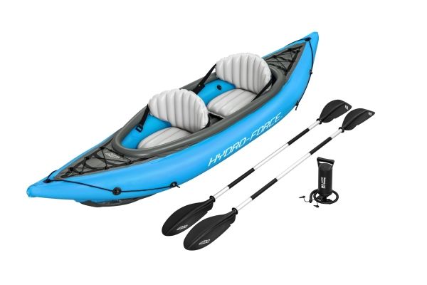 Bestway 65131, Uppblåsbar kajak, 2 personer, 180 kg, ISO 6185, Svart, Blå, 2 sittplatser