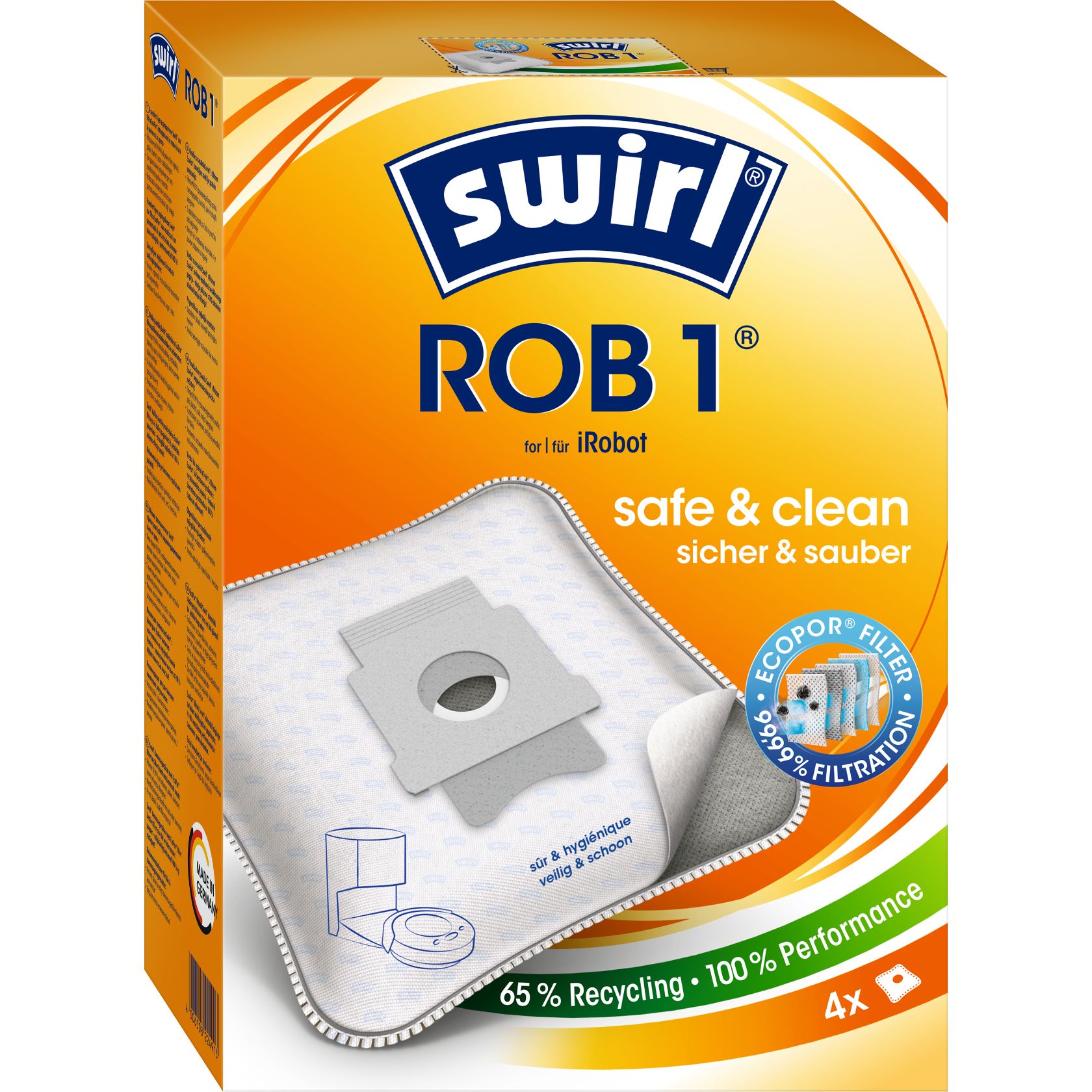 Swirl Rob 1, Støvpose, Robot Støvsuger, Blå, Grøn, Orange, Hvid, Ikke-Vævet Stof (Tnt), Irobot Clean Base, Irobot Roomba I1+, Irobot Roomba I3+, Irob