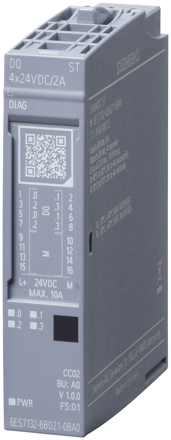 Digitalt udgangsmodul Siemens SIMATIC ET 200SP DQ 4x24VDC/2A ST - 6ES7132-6BD21-0BA0