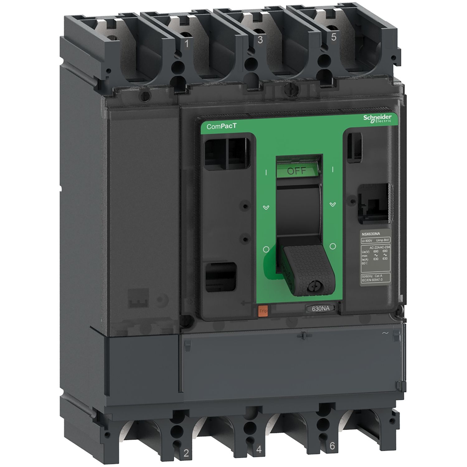 Schneider Electric ComPacT NSX630NA, Vippekontakt, 4P, Flerfarvet, 690 V, 50/60 Hz, 630 A