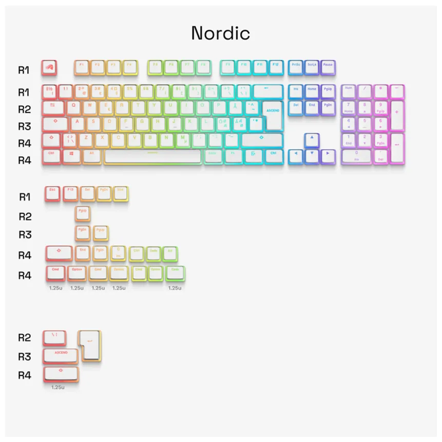 Glorious Aura V3 Keycaps White - Nordic ISO - (131pcs) - Cherry profile | Datortillbehör - Möss & Tangentbord - Reservdelar | GameStuff