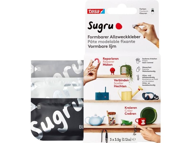 tesa Sugru formbar universalklæber 3x3,5g sort/hvid/grå