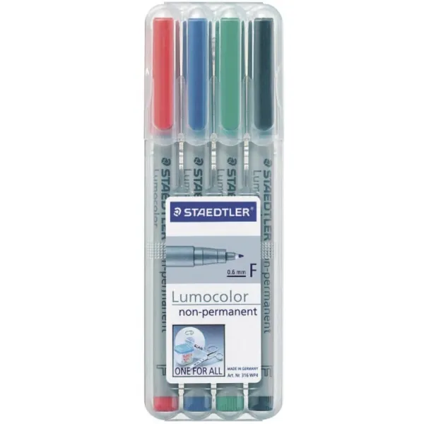 Staedtler Lumocolor® 316 marker, universal, permanent, fine 0.6 mm - med 4 stk. ass. farver