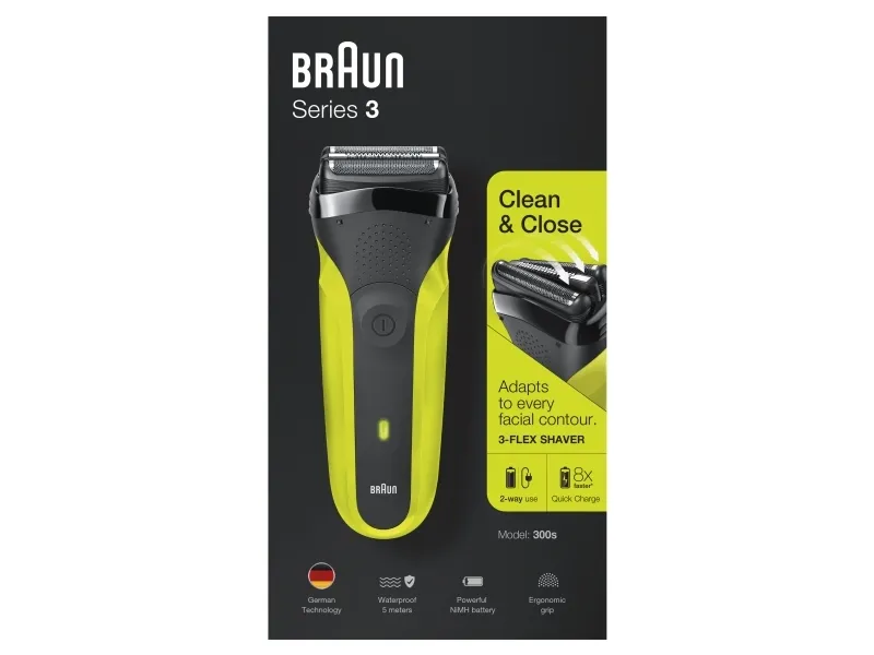 Braun Series 3 81702940, Folie shaver, Knapper, Sort, Grøn, LED, Opladning, Strøm, Vekselstrøm/batteri