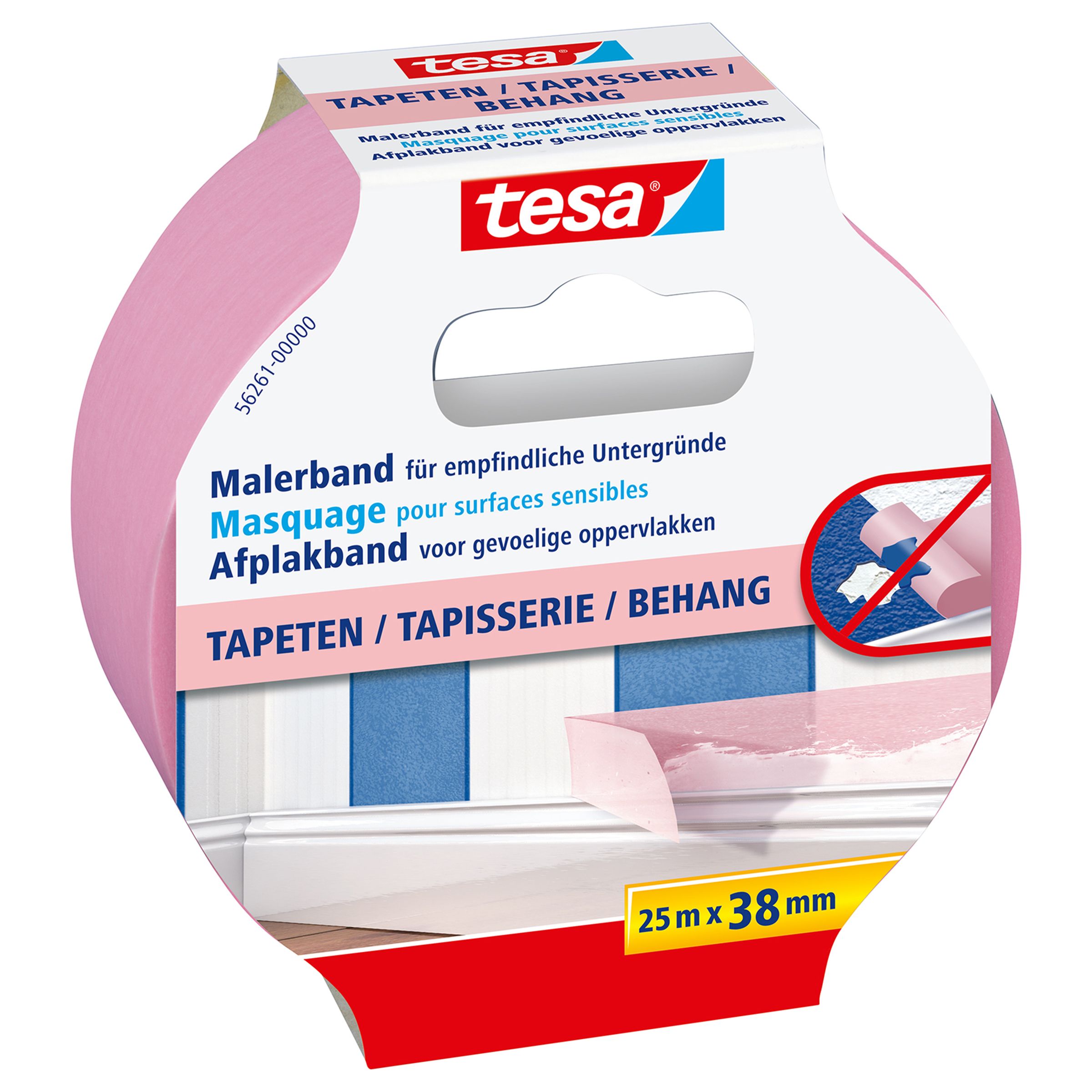 TESA 56261, For malere, Papir, Rosa, Acryl maling, Alkydmaling, Lateksmaling, 7 dager, 25 m