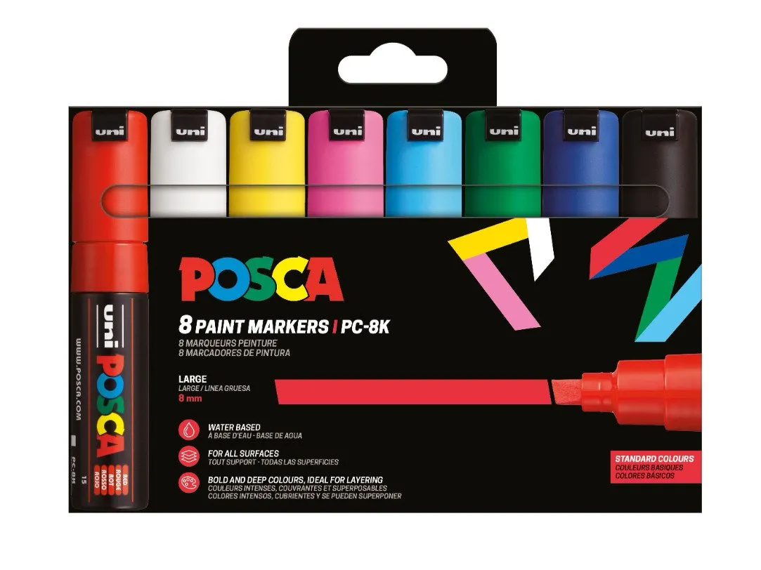 POSCA PC-8K 8 st Basic-färger | Skrivredskap - Märkpennor - Permanent Marker | GameStuff