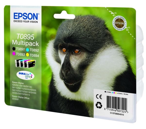 Epson Monkey Multipack 4 Farben T0895, Durabrite Ultra Ink, 5,8 Ml, 3,5 Ml, 1 Stück(E), Multipack