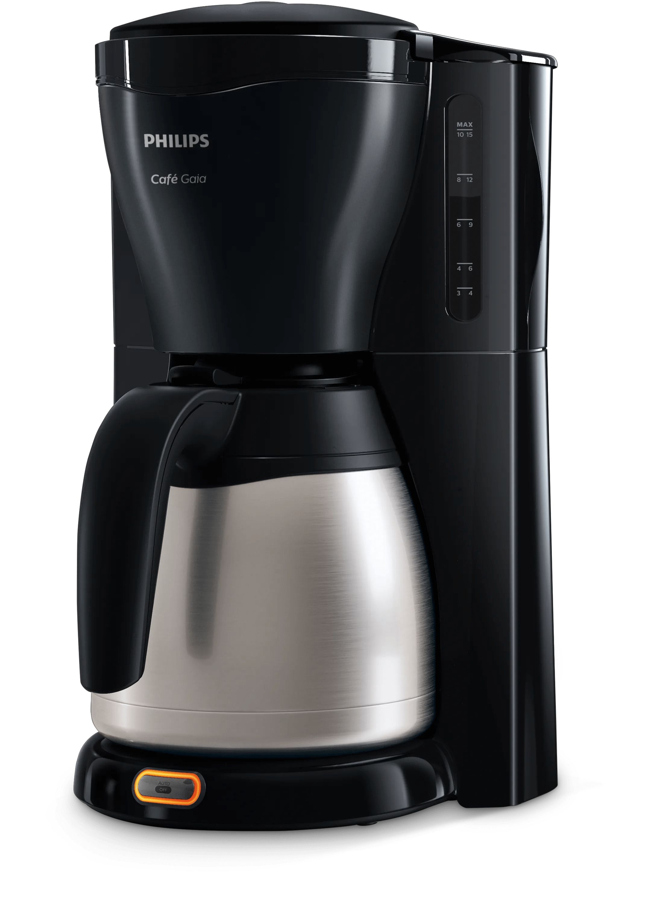 Philips Café Gaia Collection Sort Kaffemaskine Med Termokande, Filter Kaffemaskine, 1,2 L, Malet Kaffe, 1000 W, Sort