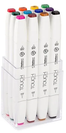 Touch Brush Marker 12 Stk. Basis Farver Pensel Medium Kantet Spids Perfekt Til Cozy Coloring