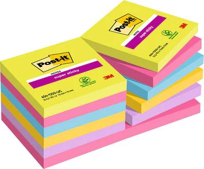 Post-It 654-12SS-UC, Firkant, Blå, Grøn, Lyserød, Lilla, Gul, Papir, PEFC, 76 mm, 76 mm