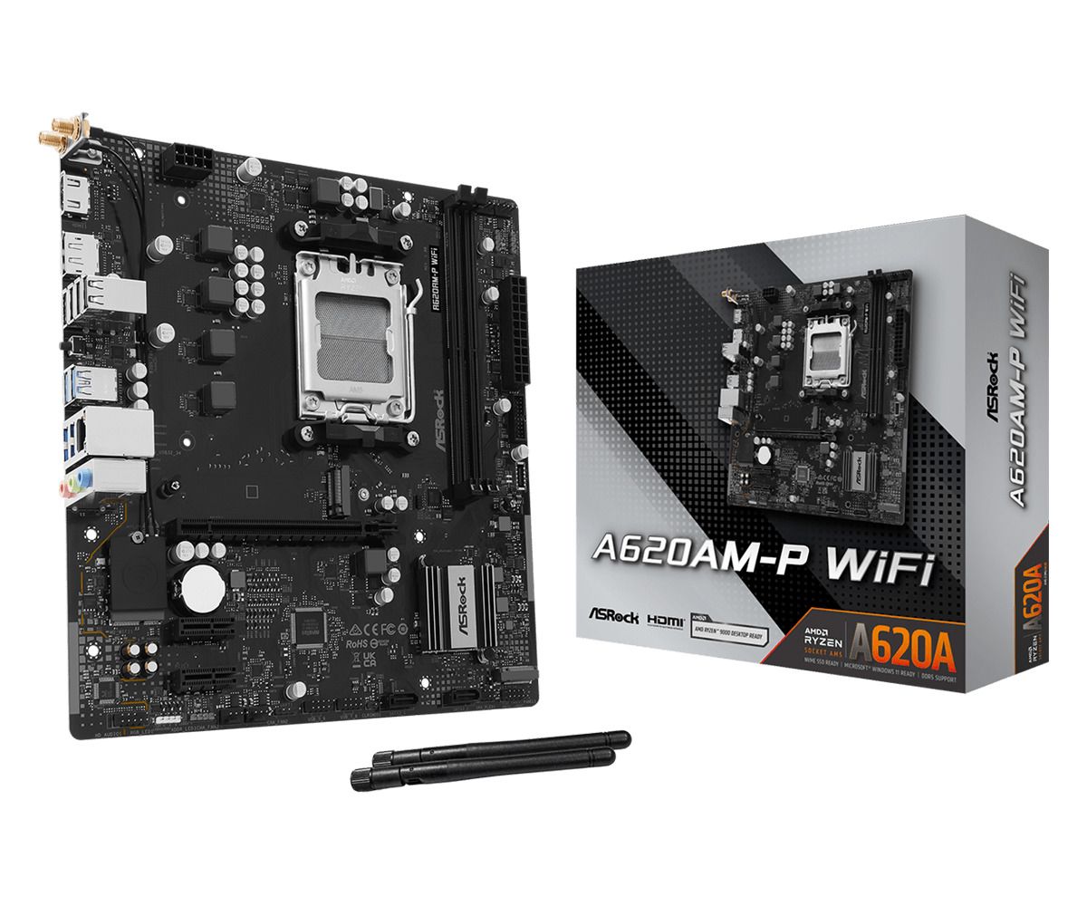 Asrock A620am-P Wifi, Amd, Sokkel Am5, Amd Ryzen 9000 Series, Amd Ryzen 8000 Series, Amd Ryzen 7000 Series, Ddr5-Sdram, 128 Gb, Dimm