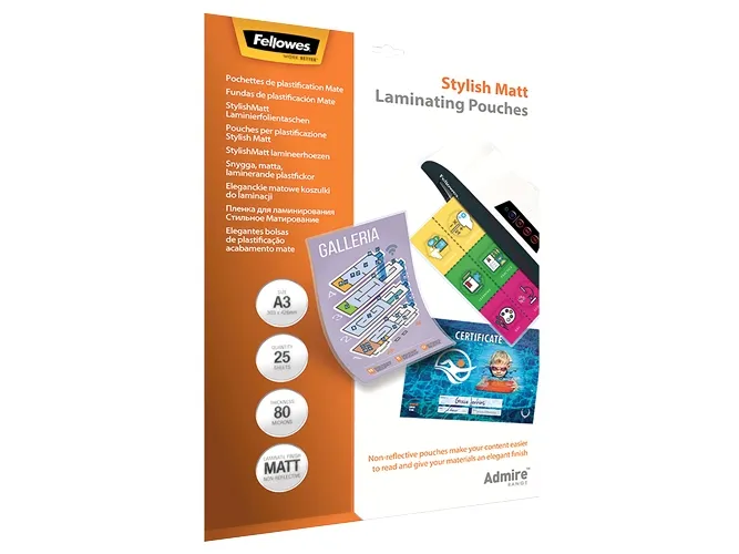 Fellowes Admire Stylish Matt - 80 mikrometer - 25-pack - A3 (297 x 420 mm) filmlaminat | Kontorsmaskiner - Kontorsmaskiner - Laminering - Lamineringsficka | GameStuff
