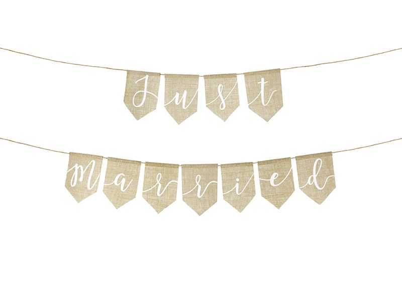 Partydeco Girlande Just Married Jute, Garland, Leinen, Natürlich, Hochzeit, 1,85 M, Junge/Mädchen