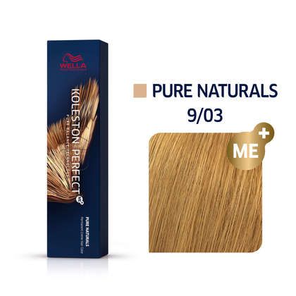 Wella Koleston Perfect Me+ Pure Naturals Permanent Hair Colour Cream, No. 9/03 Light Blonde Natural Gold, 60ml