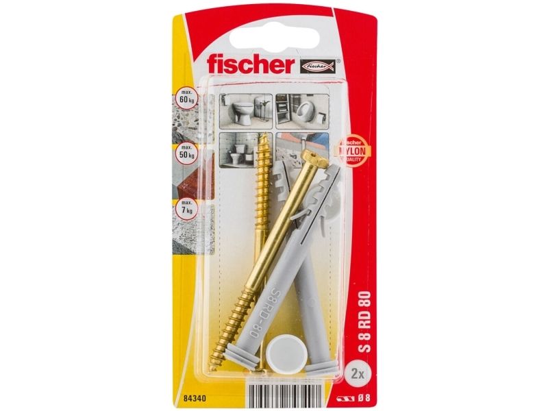 Fischer 84340, Screw & Wall Plug Kit, Brick, Concrete, 2 Pc(S), Blister