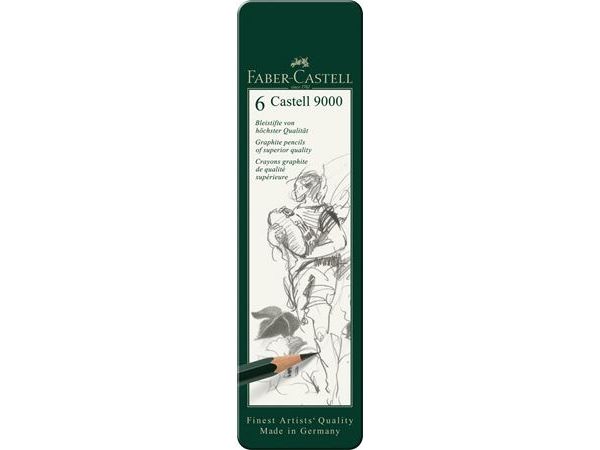 Faber-Castell Castell 9000 - Blyant - Grafit - 2B, 4B, 6B, 8B, B, Hb (Pakke Med 6)