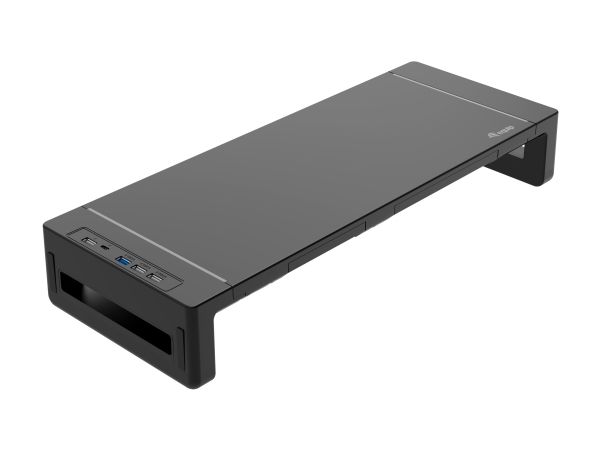 EQUIP ergonomisk skærmstander med USB-hub, 4 x USB-A, 1 x USB-C, sort, 52 x 20 x 8,5 cm