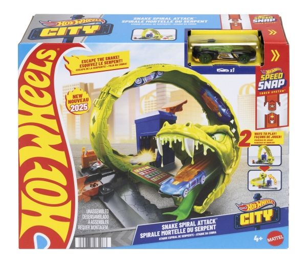Hot Wheels City Schlangen-Spiralattacke Spielset Mit Die-Cast-Spielzeugauto Im Maßstab 1:64 Und Schnellem Track-Stecksystem, Fahrzeug- & Schienen-Set