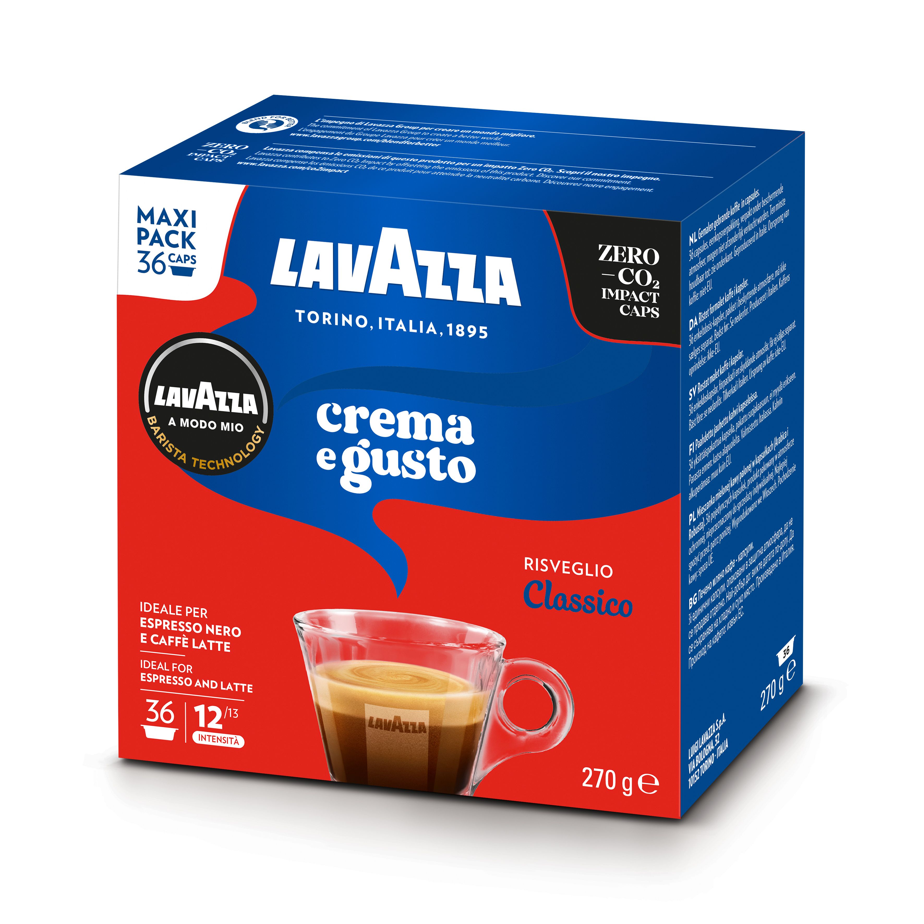 Lavazza A Modo Mio Crema E Gusto, Kaffekapsel, Espresso, Medium Ristet, A Modo Mio, 36 Kopper, 12/13