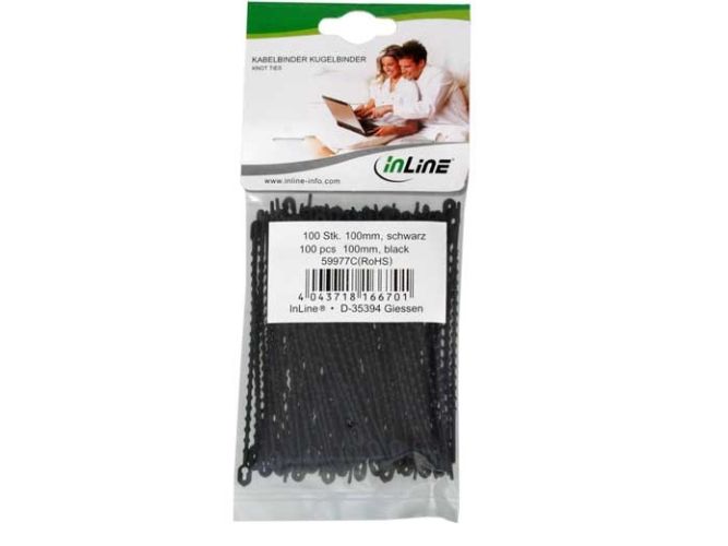 Inline Kabelbinder Kugelbinder Schwarz, Länge 100Mm, 100 Stück, Schwarz, 100 Mm, 33 G, 90 Mm, 240 Mm, 10 Mm