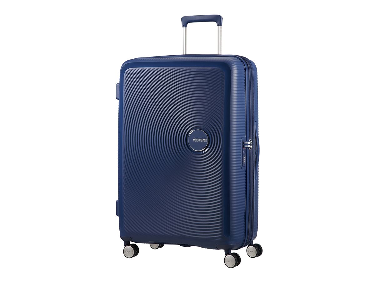 American Tourister Soundbox, Spinner, Blå, 4 hjul, Roterende hjul, Lynlås, Lynlås
