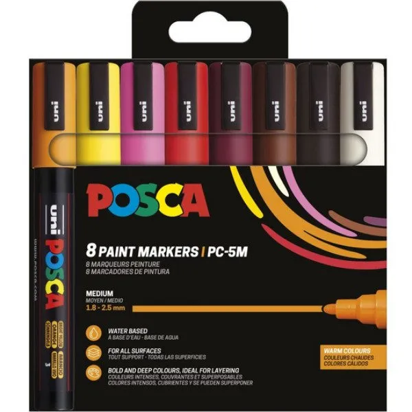 POSCA PC-5M 8st Hot Colours | Skrivredskap - Märkpennor - Permanent Marker | GameStuff