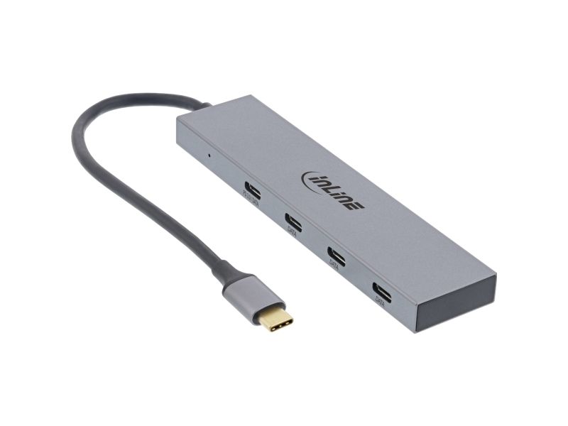 Inline Usb 3.2 Gen.2 Hub (10Gb/S), 4 Port Usb-C, Otg, Aluminiumgehäuse, Usb 2.0 Type-C, Usb 3.2 Gen 2 (3.1 Gen 2) Type-C, 10000 Mbit/S, Grau, Alumini