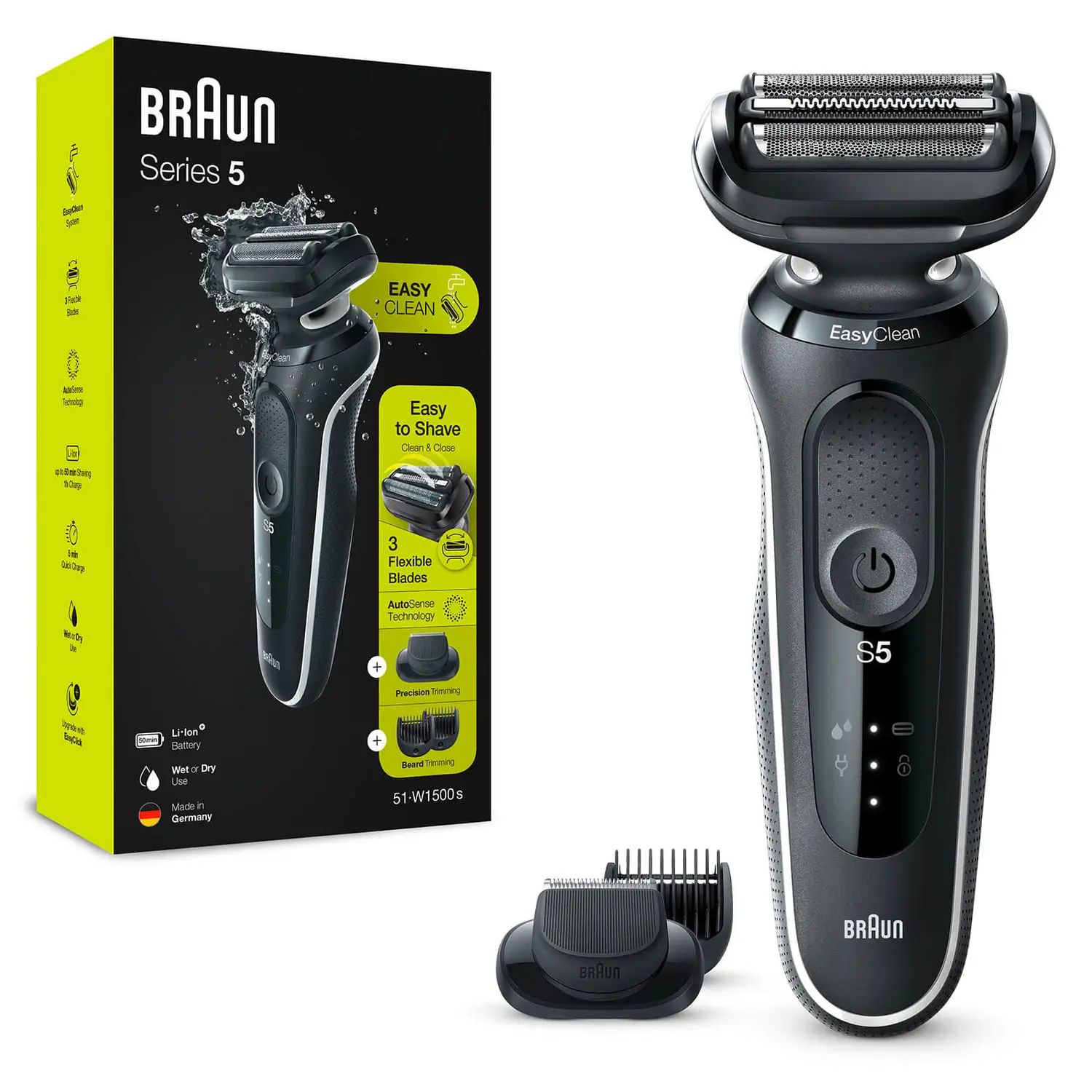 Braun Series 5 51-W1500s barbermaskine med trimmer, Wet & Dry, sort