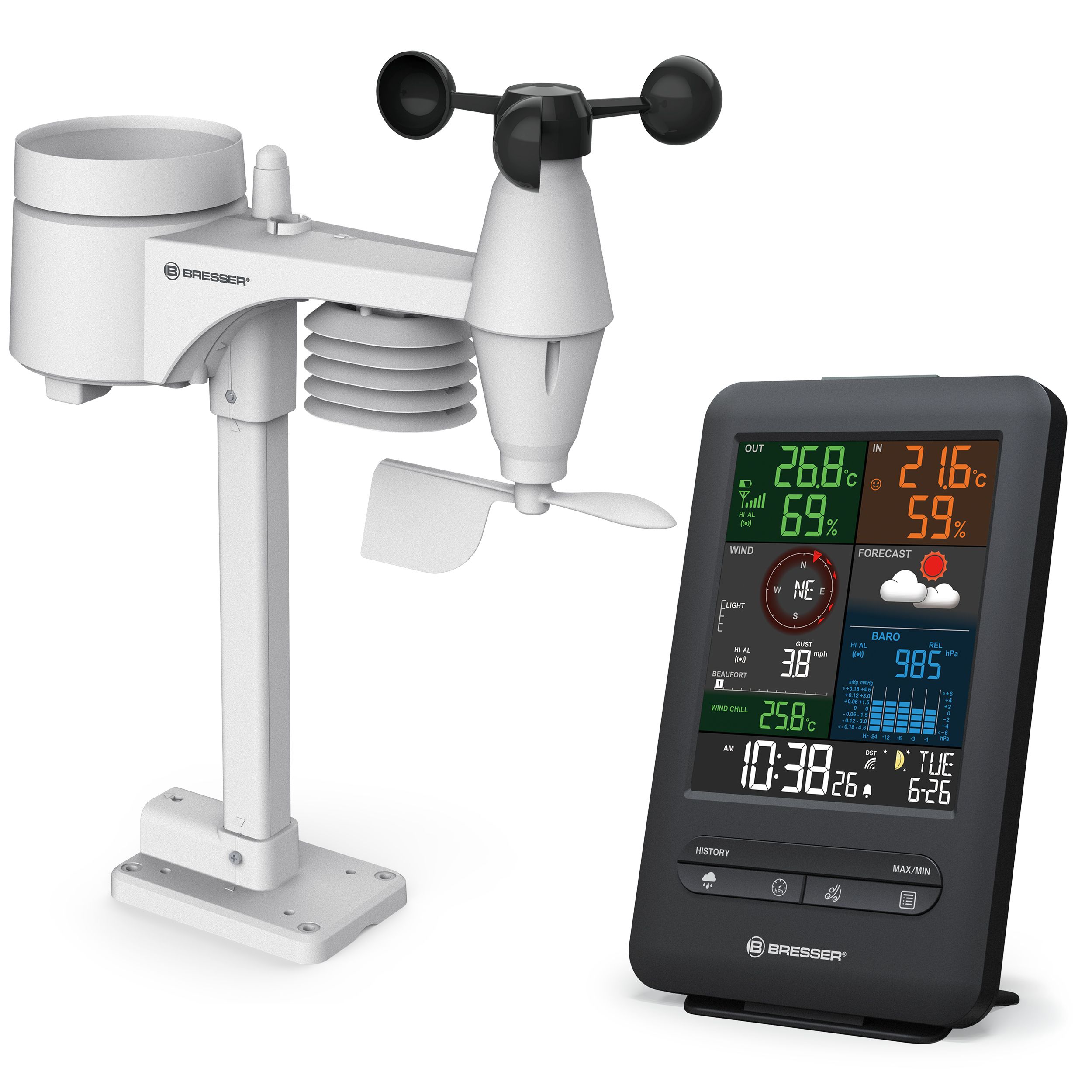 Bresser Optics 7002525, Indendørs hygrometer, Indendørs termometer, Udendørs barometer, Udendørs hygrometer, Udendørs..., Barometer, Barometer, Hygrometer, Termometer, -40 - 60 °C, -40 - 60 °C, 150 m